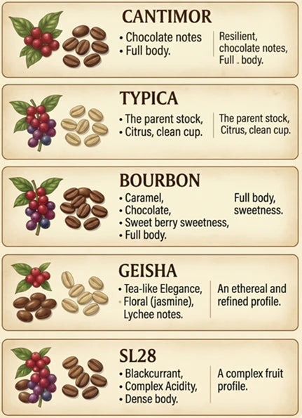 Key coffee bean varietals in Yunnan